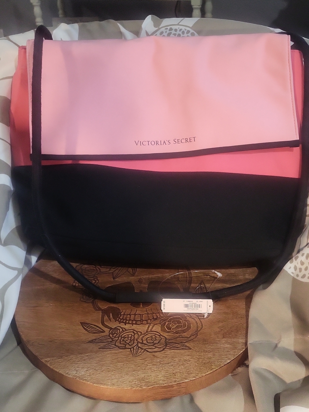 Victoria's Secret Pink and Black Colorblock Tote Insalated Bag